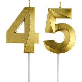 Gold 45 & 54 Birthday Candles, 45th & 54th Cake Toppers for Birthday Party Decorations, 45 Cake Candles for Men or Women