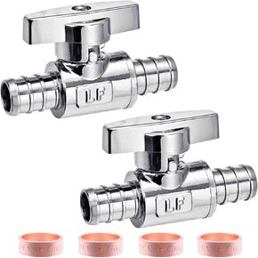 2 Pack LF Brass,1/2" Pex x 1/2" PEX Chrome-Plated 90° Angle Stop Shut-Off Ball Valve For Faucet Or Toilet Installation With 4 Rings