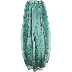 Deco 79 Glass Handmade Decorative Vase Bubble Textured Centerpiece Vase with Wavy Body, Flower Vase for Home Decoration 6" x 6" x 14", Green