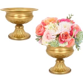 AZXTOSPEZ White Wedding Vases for Centerpieces: Small Flower Vase for Tables - 5 Inch Metal Compote Bowl Urn Pedestal for Party Anniversary Event Home Decor Set of 2