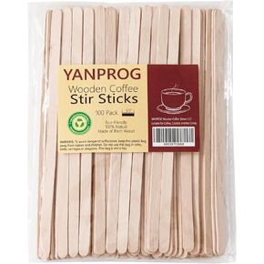 Wooden Coffee Stirrers 5.5" Coffee Stir Sticks 100 Pcs, Natural Birch Round End Thick Birch Wood Eco-Friendly， Suitable for Coffee, Cocktail and Hot Drinks