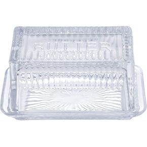Tablecraft Double Dish, Clear Glass, Embossed Butter, 6.5 x 4 x 3.5