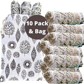 SAGE SMUDGE Sticks, 10 White Sage Bundles Bulk Refill & Shaman Smudge Kit Storage Bag! California White Sage Smudging Sticks, Organic Freshly Dried Incense Sage Stick Set, Sustainable! (10, Large Bag)
