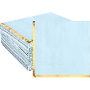 Fulmoon 100 Pack 2 Ply Cocktail Napkins Paper Gold Foil Trim Edge Beverage Dessert Disposable Paper Napkins Dinner Baby Shower Wedding Birthday Party Tableware Decorations, 5 x 5 Inches(White)