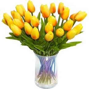 30pcs Artificial Tulips Flowers Real Touch Tulips Fake Holland PU Tulip Bouquet Latex Flower White Tulip for Wedding Party Office Home Kitchen Decoration (Milk White) in Saudi Arabia