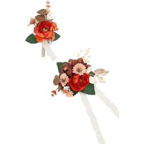 Ansofi 11" Burnt Orange Wedding Bouquets for Bride Rustic Boho Cascading Bridal Bouquet Flowers for Fall Vintage Wedding Party Ceremony Decor
