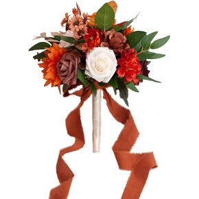 Ansofi 11" Burnt Orange Wedding Bouquets for Bride Rustic Boho Cascading Bridal Bouquet Flowers for Fall Vintage Wedding Party Ceremony Decor in Saudi Arabia