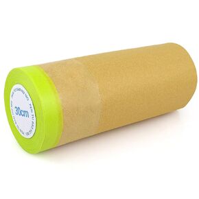BOMEI PACK Pre-Taped Masking Paper for Painting - 12 inch x 50 feet Painters Paper, Tape and Drape Waterproof for Painting Protection Covering (1 Roll)