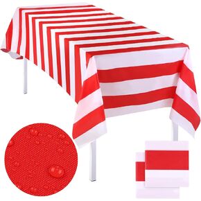 ELCOHO 4 Pack Plastic Red and White Stripes Carnival Circus Tablecloths for Movie Night Decorations Baseball Party Decorations