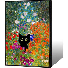 YODOOLTLY Retro Monet Waterlily Cat Print Posters Funny Water Lillies Black Cat Prints Painting Eclectic Cute Preppy Aesthetic Room Decor For Bedroom Bathroom 12x16in Unframed