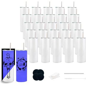JKGTKC 4 PACK Sublimation Tumblers 20 Oz Skinny Straight Luminous Skinny Tumbler Bulk for heat for press color change blue color in the dark in Kuwait