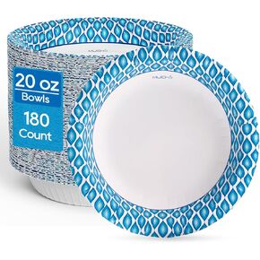 MUCHII 20 Oz Paper Bowls 180 Counts Disposable Bowls, Printed Soak Proof Large Bowls for Breakfast, Lunch, and Dinner Meals