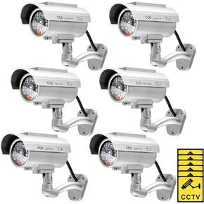 Kanayu 6 Pieces Solar Powered Fake Security Camera Dummy Security Camera Simulated Surveillance Camera with Realistic Red Flashing Lights for Indoor Outdoor Home Store