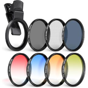 NEEWER 58mm Lens Filter Kit with Phone Lens Clip, CPL, ND32, 6 Point Star Filter, Graduated Filters (4 Colors), Compatible with iPhone 15 14 Pro Max 13 12 11 & Canon Nikon Sony Cameras