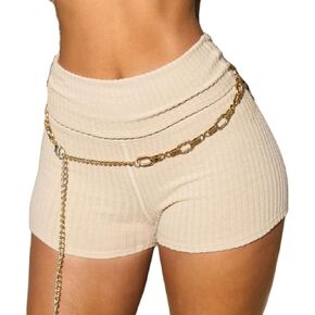 NUFIWI Women Knit Fold Over Shorts High Waist Slim Fit Stretchy Yoga Shorts Summer Casual Active Jogger Shorts