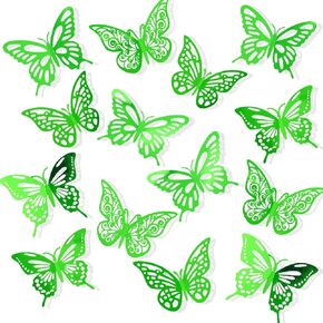 48Pcs 3D Butterfly Wall Decor 3 Sizes 3 Styles, Butterfly Decorations Party Birthday Cake Decoration, Removable Butterfly Wall Stickers for Kids Nursery Wedding Bedroom Room Decor (Green)
