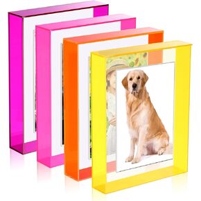 Kathfly 4 Pcs 5x7 Floating Picture Frame Acrylic Frames for Wall Mounted or Tabletop Standing Decorative Magnetic Photo Frames Neon Translucent Hanging Frame, Display Photo up to 7x9 (Bright Colors)