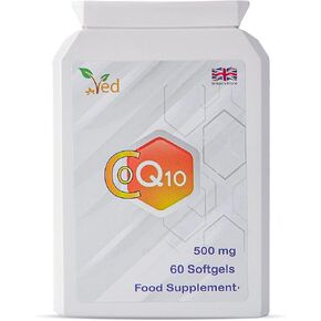 VED CoQ10 500mg | Co Enzyme Q10 | Highest Strength | Naturally Fermented Ubiquinone Coenzyme | Superior Natural Formula | 500mg 60 Softgels| 2 Months Supply