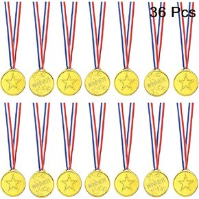 FEPITO 36 Pcs Gold Winner Medals Kids Plastic Medals Gold Medal for Kids Party Favor Decorations and Sports Awards