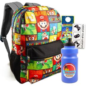 Super Mario Backpack for Boys - Mario School Supplies Bundle with 16" Backpack Plus Water Bottle, Stickers, More Backpack