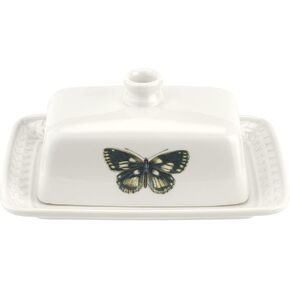 Portmeirion Botanic Garden Harmony 7.5" Butter Dish with Cover | Butterfly Motif | Porcelain | Dishwasher, Microwave, Freezer, Oven Safe | Kitchenware & Giftware