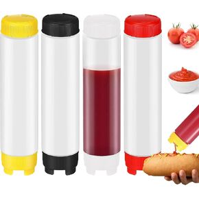 4 Pcs 16 oz Inverted Plastic Squeeze Bottles, Condiment Squeeze Bottles for Sauces, Tip Large Valve Refillable sauce bottles for Sauces Ketchup Sour Cream Self Sealing Syrup Dispenser for Restaurants
