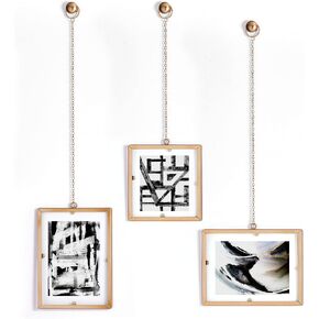 Melannco Hanging Metal Chain Retangular Floating Frames, Gold Finish, Includes Hanging Hardware, Set Of 3