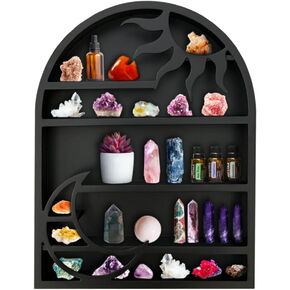 Sun and Moon Shelf Wall Decor - Moon Crystal Shelf Display for Wall, Crystal Holder for Bedroom, Dorm, Nursery - Easy Mount Crystal Display Cabinet for Stone - 18 x 14 x 3.5