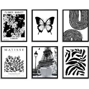 QIAOMICS Paris Wall Art,Black and White Wall Art Prints,Grey Flower Market Posters for Wall Vintage,Retro Room Decor for Aesthetic Bedroom 8x10 inches,Unframed