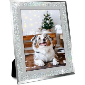 Vienrose 8x10 Picture Frame High-Definition Glass Picture Frames with Silver Glitter Edges Horizontally or Vertically Photo Frame Christmas Mother's Day Father's Day Thanksgiving Gifts