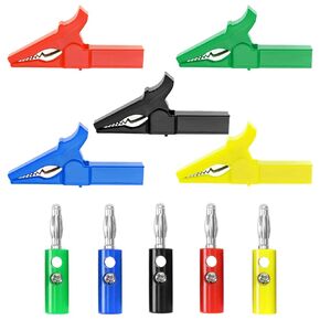 SING F LTD 5 Sets Alligator Clips with 4mm Banana Plugs 220V 30A Insulated Full Protective Crocodile Clips Electrical Test Clips for Multimeter and Clamp Meters Test