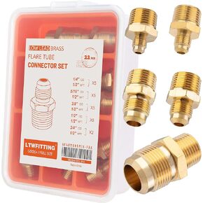 LTWFITTING Assortment Kit Tube OD (1/4-Inch 5/16-Inch 3/8-Inch 1/2-Inch 3/4-Inch) x 1/2-Inch Male NPT Brass Flare Connector Set (Pack of 22)