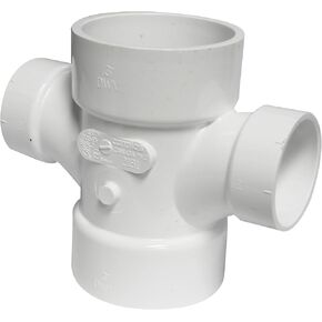 Canplas 192181 PVC DWV Double Sanitary Tee, 3 x 3 x 2 x 2-Inch, White