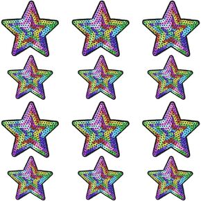 Weenkeey 12 Pcs Star Sequin Patches Five Pointed Star Sew On Appliques Bling Star Shape Embroidered Patches for Dress Jeans Jackets Hats Bags Shoes - 2 Sizes Silver