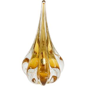 Luxury Murano-Style Medium Drop, Model Fenix | 9.84" Tall | Hand Blown Decorative Glass Centerpiece | Brazilian Handmade Art Glass for Home Decor | Distinctive Table Accent (Amber)