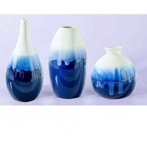 Blue and White Ceramic Vase Set of 3, Pampas Grass and Dried Flowers Decorative Vases, Mini Ceramic Vases for Home Decor, Center Pieces Decoration for Table