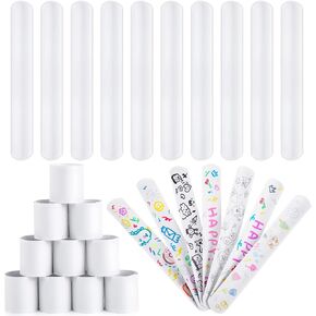 AMOR PRESENT Slap Bracelets Bulk, 96PCS White Slap Bracelets DIY Wrist Band Blank Snap Band for Kids Birthday Party Favors School Crafts