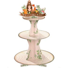 Woodland Baby Shower Decorations Woodland Cupcake Stand, 3 Tier Rustic Jungle Animal Wood Cupcake Holders Woodland Creatures Forest Lumberjack Theme Party for Boy Girl Welcome Party Supplies