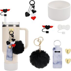 Stanley Cup Accessories Set, 1 Pcs Lipstick Holder, 1 Pcs Silicone Stanley Cup Boot, 2 Pcs Silicone Straw Cover, 2 Pcs Stanley Charms for Stanley Cup 40oz & 30oz Tumbler. (Lilac)