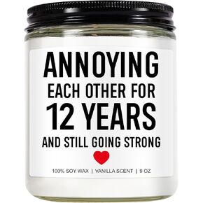 12 Years Candle, 12 Year Anniversary, Gifts for Him, Her, 12th Anniversary, Gifts for Men, Women, 12th Wedding Anniversary, Gifts for Husband, Wife, Couple, Funny Gifts, Silk Anniversary