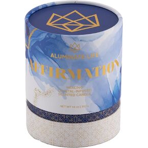 Luxury Glass Jar Candle, 14.5 OZ, Affirmation - Blue Quartz, Sodalite, Clear Quartz Crystal Infused - Scents of Eucalyptus, Tobacco, Sequoia, & Musk - Empowerment, Confidence, Optimism