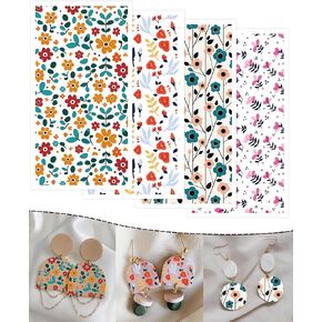 Puocaon Transfer Paper for Polymer Clay, 4 Design 20 Pcs Retro Flower Clay Transfer Paper for Polymer Clay Earrings, Vintage Flower Daisy Transfer Paper Clay Jewelry Making Oil Painting Jewelry