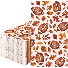 100 قطعة من مناديل ضيوف الخريف من ورق القيقب لكرة القدم للاستعمال مرة واحدة منديل ورقي مزخرف للعشاء ومنديل اليد لحصاد عيد الشكر ومستلزمات الحفلات والمطبخ والحمام in Kuwait
