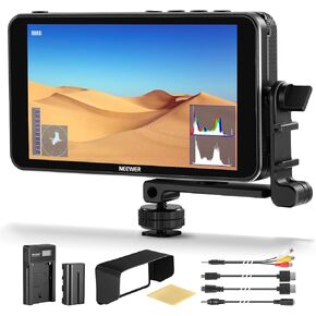 NEEWER F500 5.5 Inch Camera Field Monitor, HDR Touch Screen with 3D LUT, Waveform, Vector Scope, Full HD 1920x1080 IPS 4K HDMI Loop in/Out DSLR Video Peaking Focus Assist, Tilt Arm, Battery & Charger