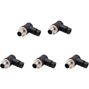 5PCS M12 90 Degree Connector Right Angle A Code 4 Pin Male Screw-Joint Unshielded for 22AWG 0.34mm² Cable