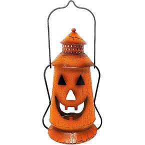 Halloween Metal Lantern Rustic Indoor Outdoor Decoration Jack-O-Lantern 10"