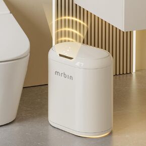 Automatic Trash Can for Bathroom, Metal Touchless Garbage Bin with Lid, 3.4 Gallon Small Slim Trash Can for Office and Kitchen, Electric Motion Sensor Bedroom No Touch Bin, Cream White