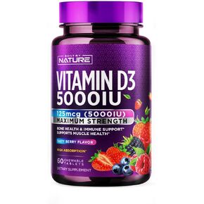 Built by Nature Chewable Vitamin D3 5000 IU - Vitamin D Supplement Chews – Sugar Free & Natural Berry Flavor - 60 Tablets