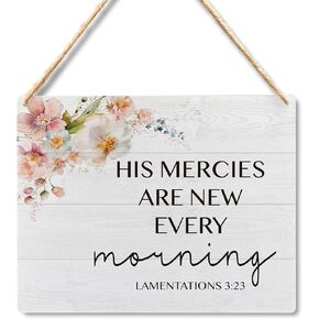 Lacosu Wall Pediments Bible Verses Wall Decor,Lamentations 3 22-23 Wall Art Sign,Christian Wall Decor,His Mercies are New Every Morning Wall Art Sign,Christian Decor,10x8 Inches