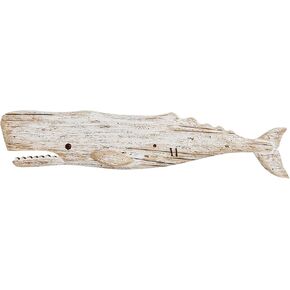Hanging Wooden Whale Wall Art Ornament, Rustic Wooden Decorative Whale Figurine Carving Wall Sculpture, Wooden Whale Sign Nautical Ocean Beach Coastal Themed Home Decor-29.5''H